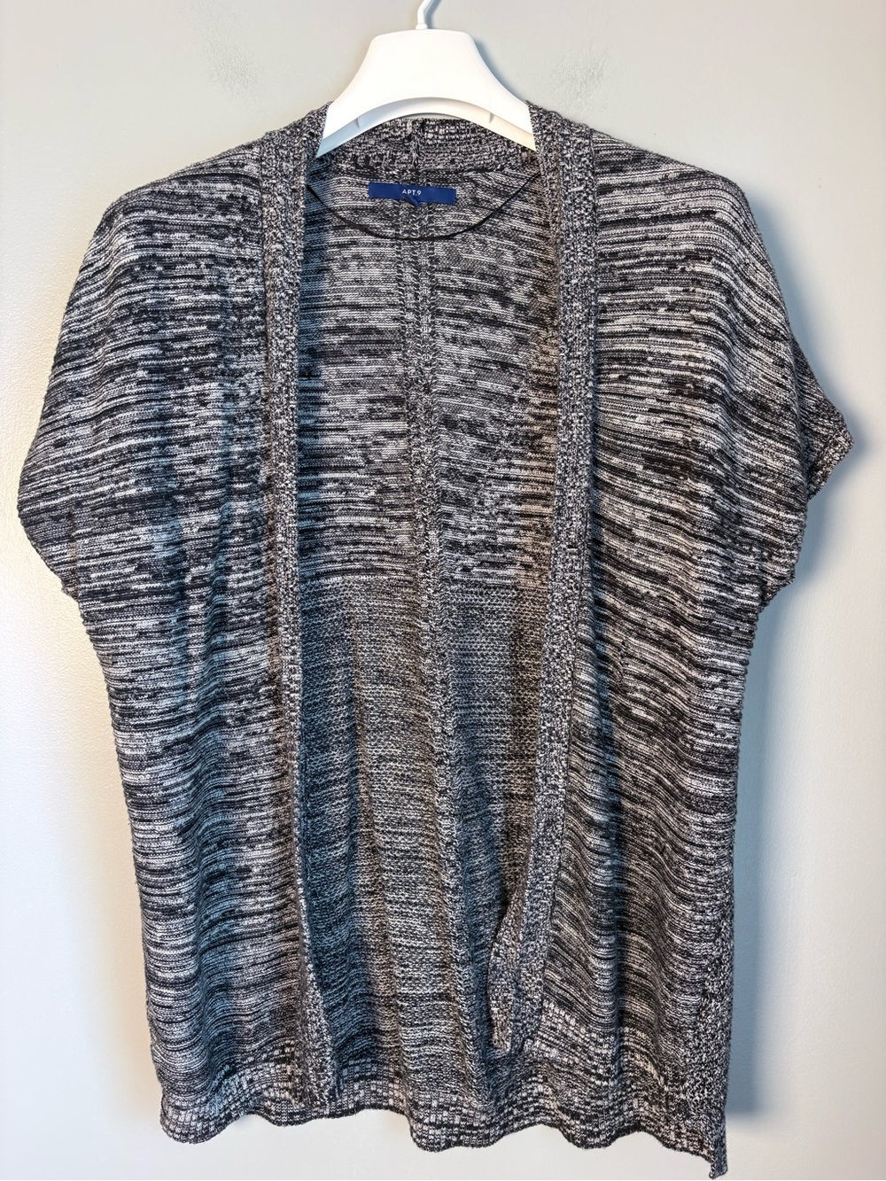 Black Gray Space Dye Short Sleeve Open Front Cardigan Sweater XL